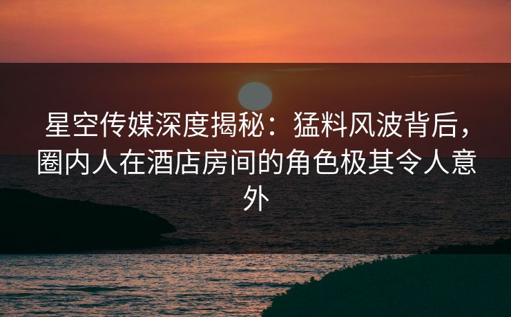 星空传媒深度揭秘：猛料风波背后，圈内人在酒店房间的角色极其令人意外