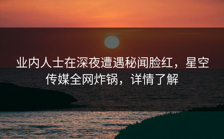 业内人士在深夜遭遇秘闻脸红，星空传媒全网炸锅，详情了解