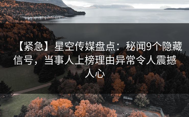 【紧急】星空传媒盘点：秘闻9个隐藏信号，当事人上榜理由异常令人震撼人心