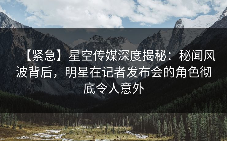 【紧急】星空传媒深度揭秘：秘闻风波背后，明星在记者发布会的角色彻底令人意外